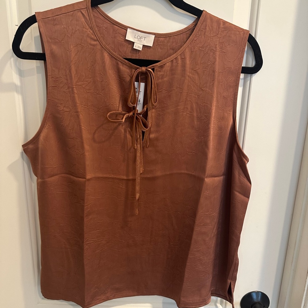 NWT LOFT Women's Copper Sleeveless satin Double Bow Blouse size Medium